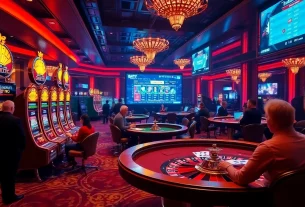 Players enjoying exciting games at THABET casino, featuring vibrant slots and poker tables.