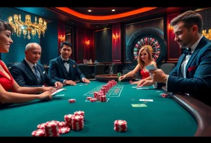 Players enjoying a high-stakes game at https://bem88.com casino table with vibrant chips and dynamic atmosphere.