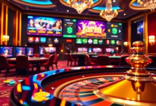 Visual representation of online gambling experiences at https://tapdoankjc.com/, featuring roulette, chips, and luxury ambiance.