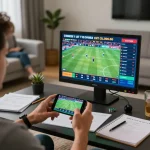TOPBET user engaging in sports betting from home, showcasing a modern gaming atmosphere.