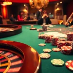 Engaging gambling scene with poker chips and roulette wheel at https://f168.tools/ casino.