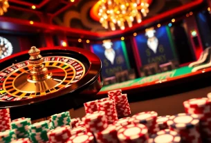 S8 casino scene capturing the thrill of roulette and poker, showcasing vibrant chips in action.