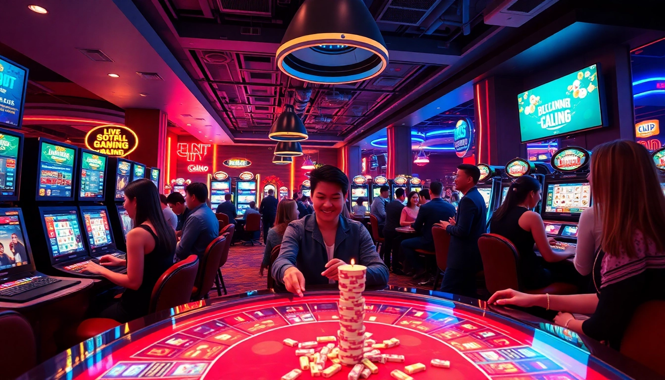 Experience the excitement of online gaming at https://88clb.bond/ with diverse players enjoying casino games in a vibrant atmosphere.