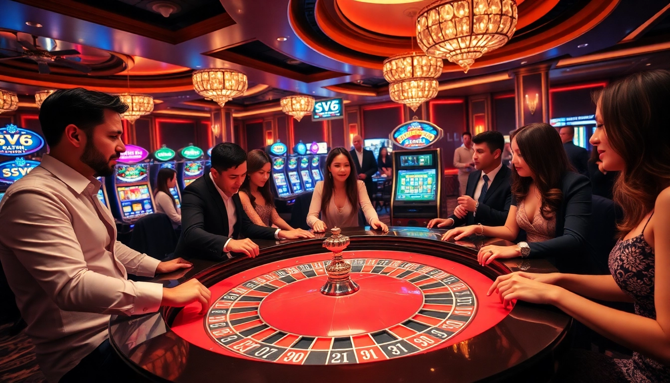 Gambling at SV66 casino with vibrant roulette and excited players.