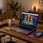Engaging gameplay on MB66 casino site with vibrant graphics and cozy setup.