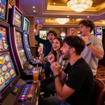 Exciting Lucky 88 slot machine win celebration at a vibrant casino.