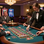 Players engaging in a dynamic roulette game at fabet casino, showcasing strategic betting moments and vibrant atmosphere.