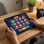 Player using SC88 gaming app on tablet, showcasing engaging slot machine gameplay