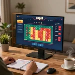 Winwin player actively engaging in Togel online with strategy notes in a cozy home office.