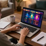 Person engaging in online gaming on KP88 with casino interface visible, creating an immersive atmosphere.