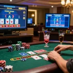 Nohu90 player engaging in a live dealer blackjack game with vibrant action and competitive atmosphere.