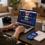 Engaged user exploring NHÀ CÁI 88AA on a laptop, highlighting responsible online gaming strategies.