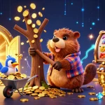 Experience wins at w88 with beaver, bird, and squirrel amidst treasures and slot games.