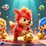 F8BET pangolins compete in a dynamic betting game scene, bowling through poker chips.