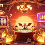 Play thrilling casino games at lu88. com with vibrant glowworms illuminating a cave casino.