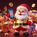 Join the fun with 789P as Santa spins jackpot slots with his festive friends in a vibrant casino scene.