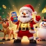 Engage with Trang chủ 11win's exciting gaming scene featuring Santa Claus, reindeer, and a snowman.