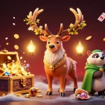 Experience the thrilling five88 win with Celtic druid stag and treasures in this captivating illustration.